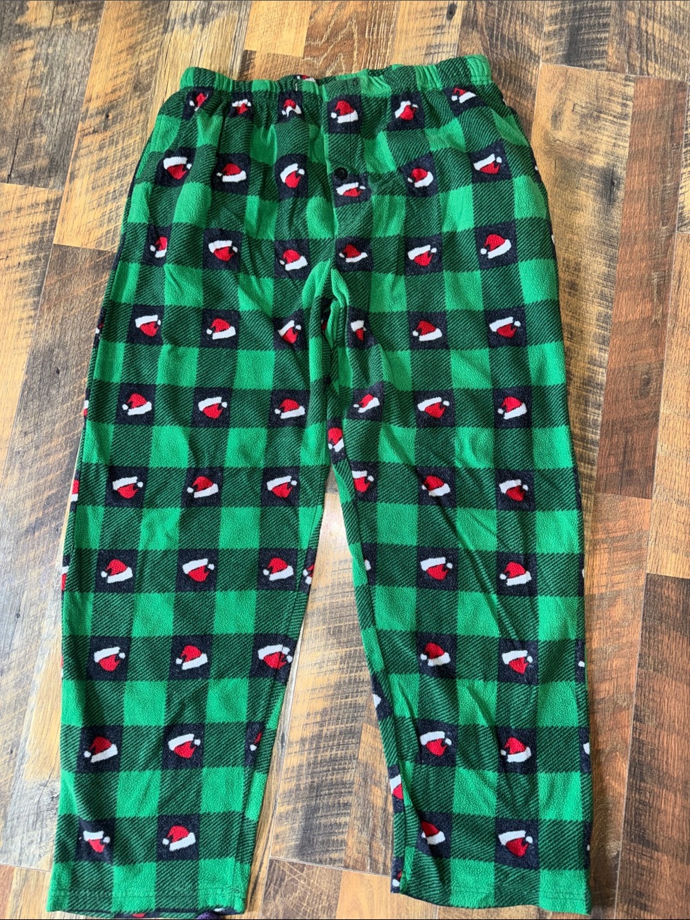 Men's Green Buffalo Plaid Pajama Pants with Santa Hat Print